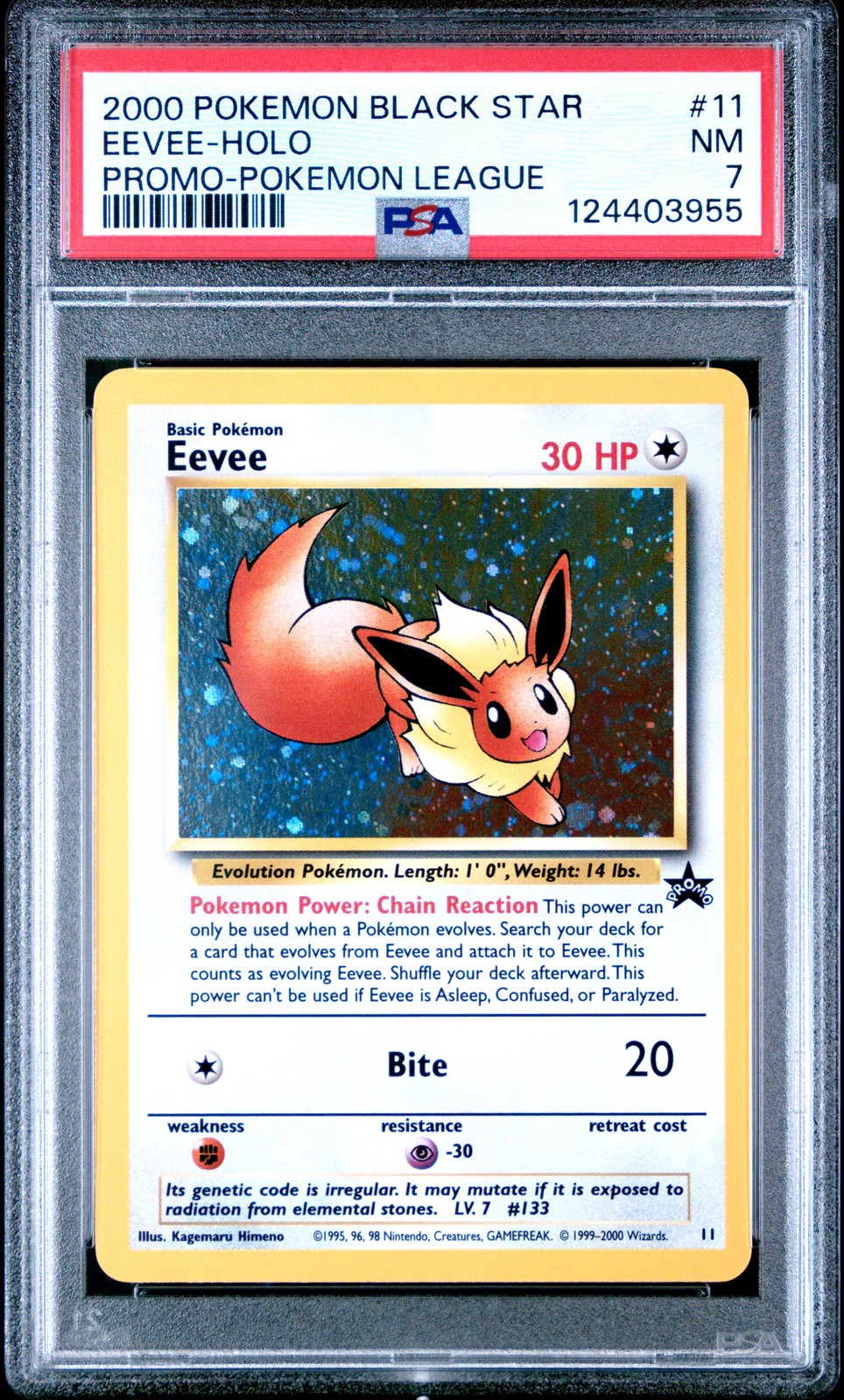 2000 POKEMON PROMO BLACK STAR POKEMON LEAGUE #11 EEVEE-HOLO PSA 7
