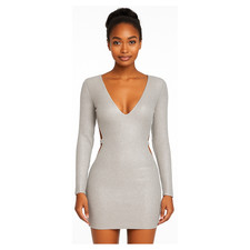 Charlotte Russe Women’s Silver Sparkle Cutout Bodycon Mini Dress XS