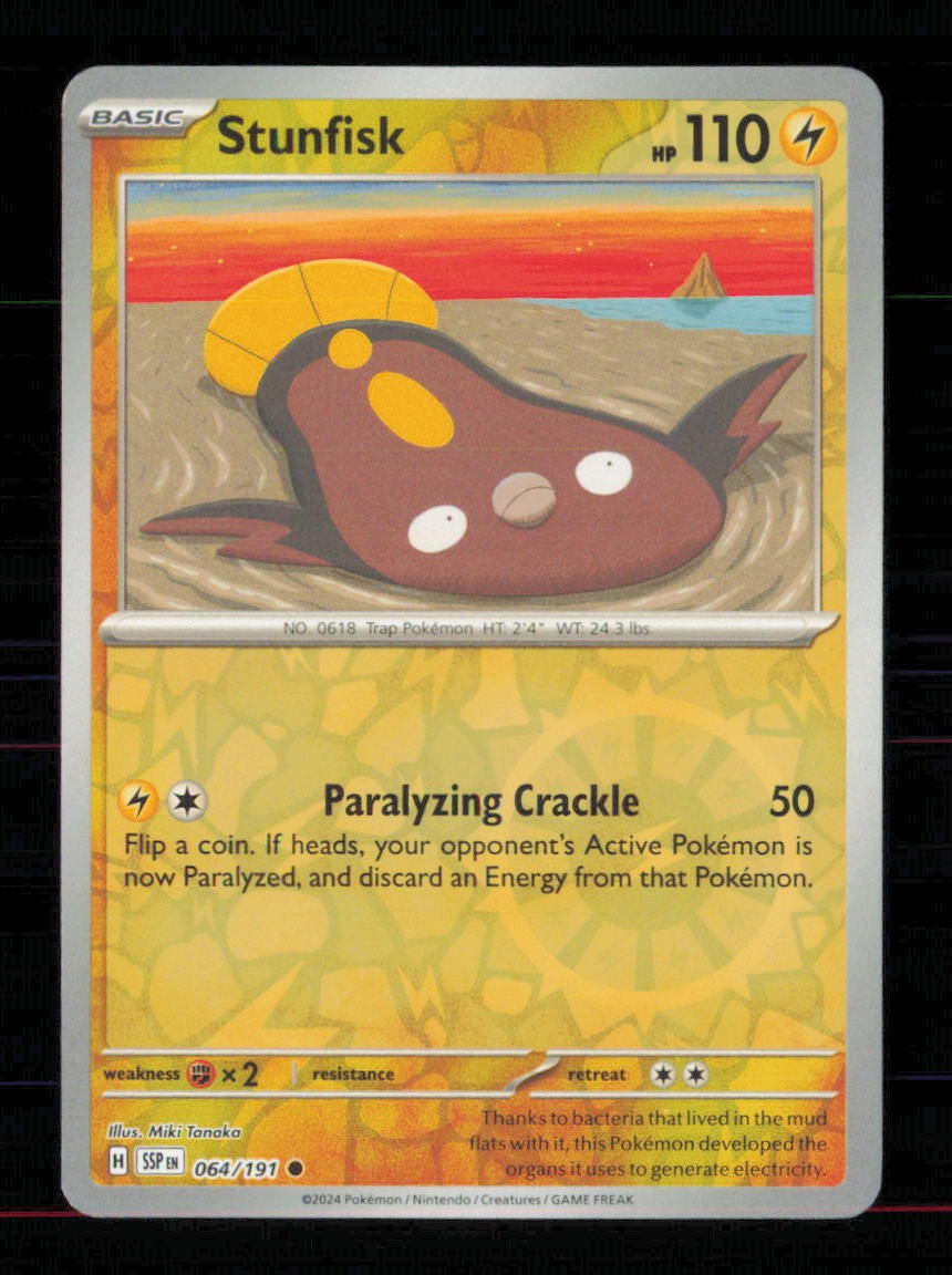 Stunfisk 064/191 Common Surging Sparks Pokemon Reverse Holo Near Mint