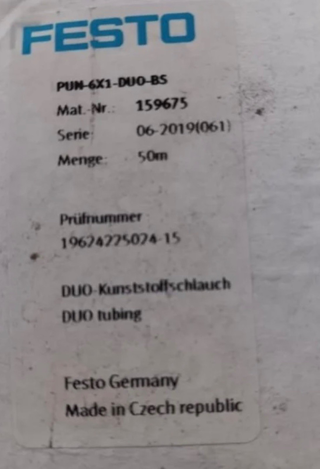 Festo PUN-6X1-DUO-BS 6mm DUO Tubing 50m 159675