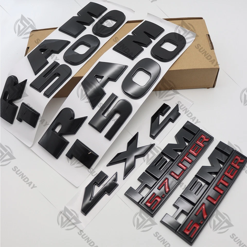 For RAM 1500 4X4 Door Tailgate 5.7 Liter HEMI Emblem Badge Gloss Black 2013-2018 Foto 4 de 4
