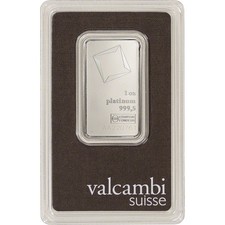 1 oz Platinum Bar - Valcambi Suisse - 999.5 Fine in Sealed Assay 2110.00 per troy oz