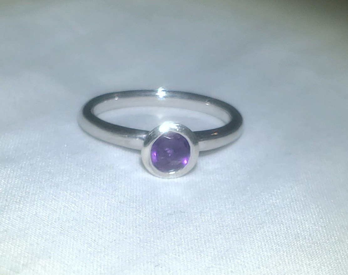 Amethyst Solitaire Sterling Silver Stackable Ring… - image 4