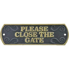 Cast Iron Plaque Sign Please Close The Gate Black & 9x3 inches, Black, Gold 