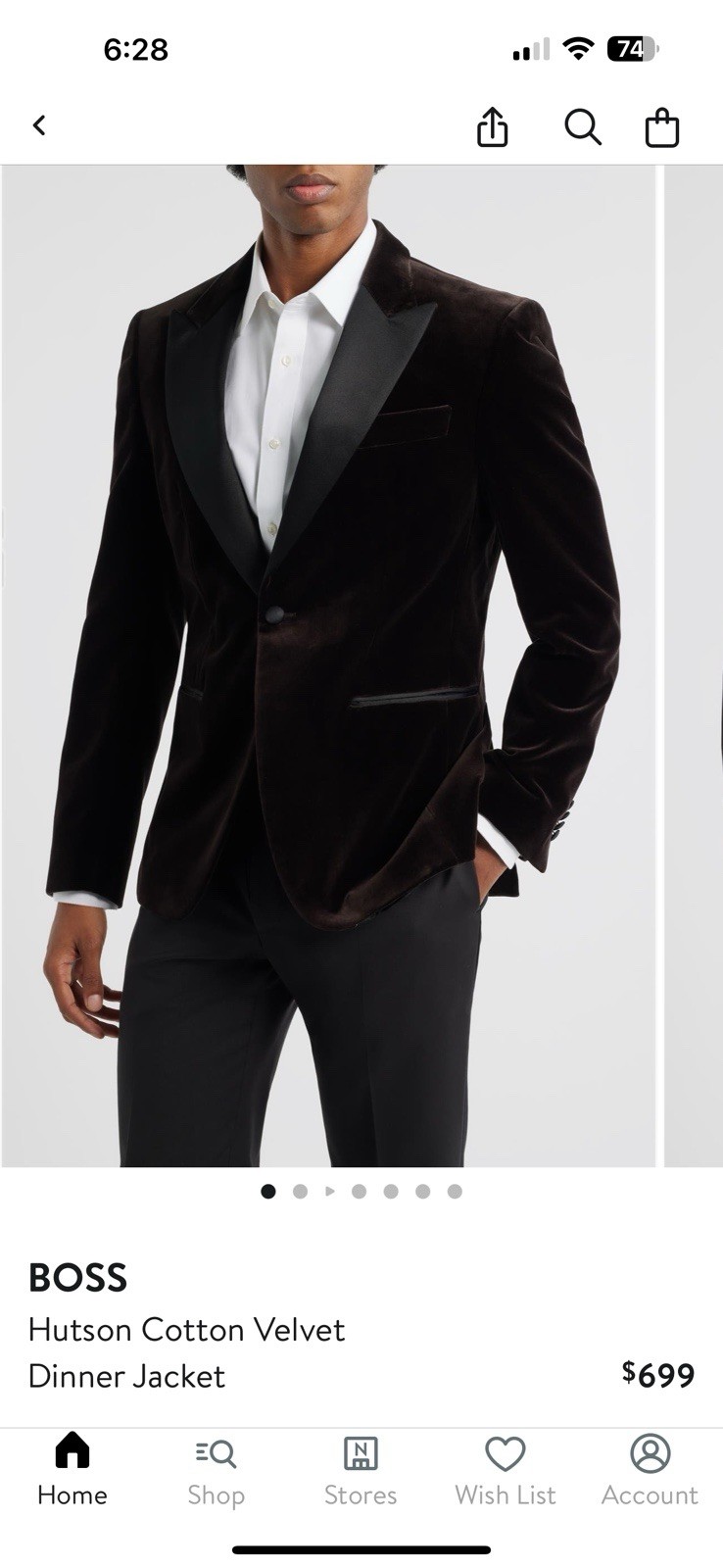 Hugo Boss “HUTSON “Dark Brown Slim Fit Cotton Velvet Dinner Jacket 40R MSRP $699 thumbnail 6