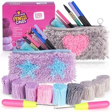 DIY 2 Rug Pencil Cases Latch Hook Kits Kids Sewing Set Girls Beginners Craft