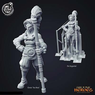 3D Printed Cast n Play Half Orc Female Monk 28mm 32mm D&D