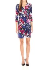 Adrianna Papell 139346 Womens 3/4 Sleeve Drape Wrap Dress Multi-Color Size Small