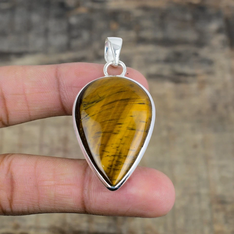 Naturale di Tigre Occhio Gemma Ciondolo 925 Argento Sterling Gioielli Per Amore - Immagine 2 di 4