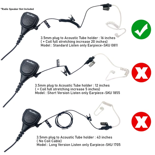 3.5mm Listen Only Acoustic Tube Police Headset Earpiece for Motorola Speaker Mic - Zdjęcie 6 z 7