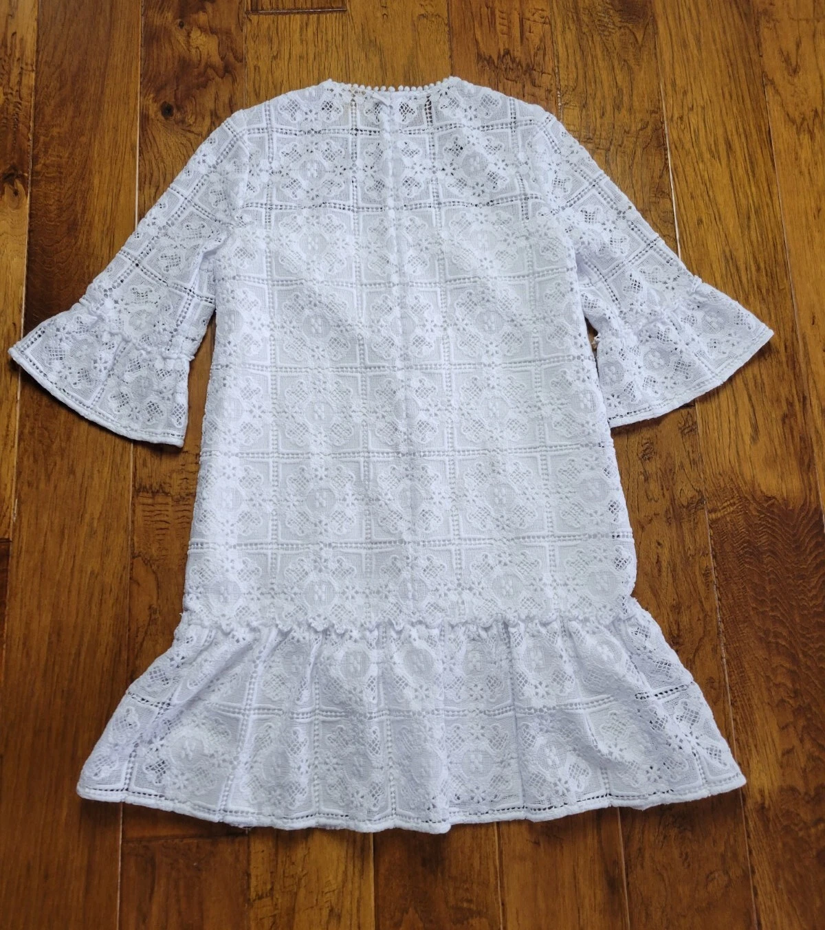 Abito bianco Kate Spade in pizzo sovrapposto orlo flounce taglia 2