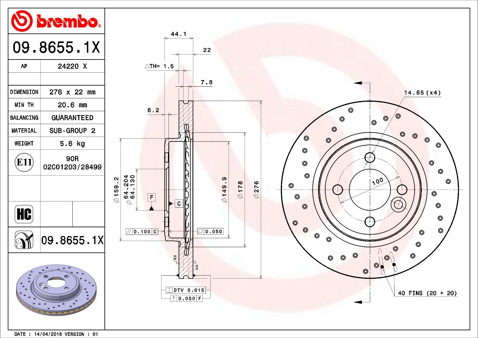Brembo Xtra Front Drilled Brake Disc Rotor for Mini Cooper R50 R52 R53 ...