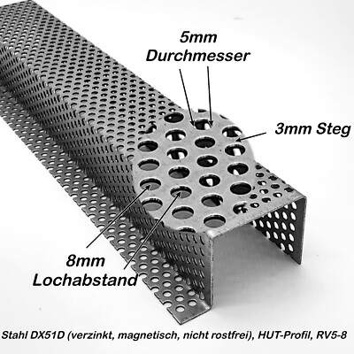 Edelstahl Winkellochblech U-Profil 1,0mm – RV3-5, 15x20mm, 1.4301, Nach Maß Geschnitten