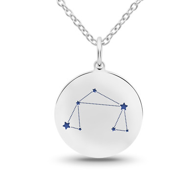 Tokemoti 925 Sterling Silver Libra Zodiac Sign Blue Enamel Pendant ...