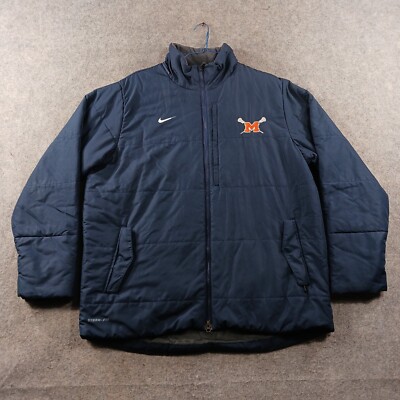 Nike Jacket Mens XL Blue Storm Fit Outdoors Fleece Lined Puffer Rugby Logo.