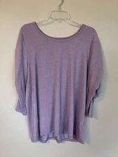 Lane Bryant Top Women’s 14/16 Round Neck 3/4 Sleeve Solid Stretch Pink Sparkles