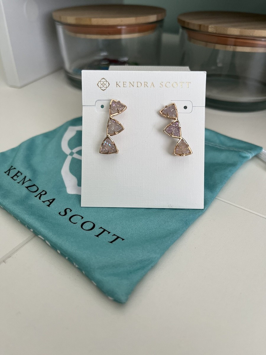 Kendra Scott Natalie Ear Climber Pink drusy earrings In Rose Gold