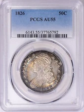 1826  Capped Bust Half Dollar PCGS AU55 Beautiful Toning and Luster