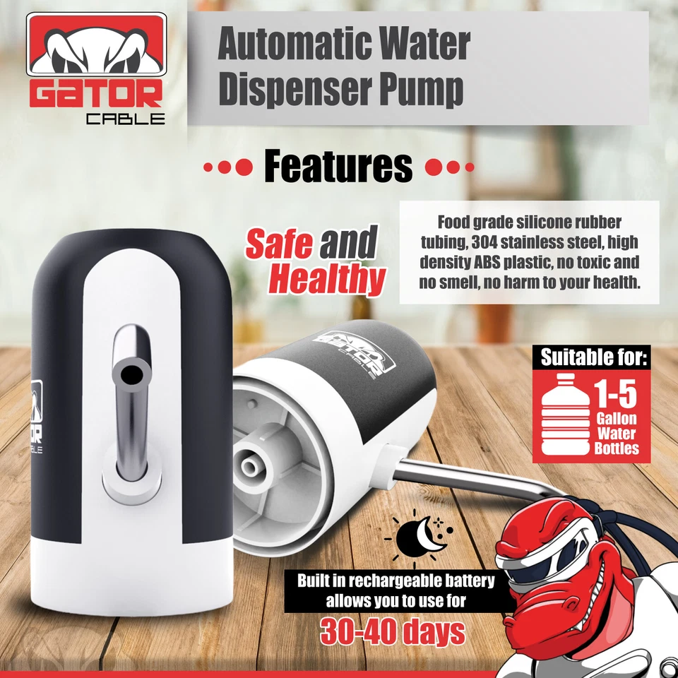 Interruptor de bomba de botella de agua dispensador automático eléctrico 5 galones USB recargable Foto 4 de 4