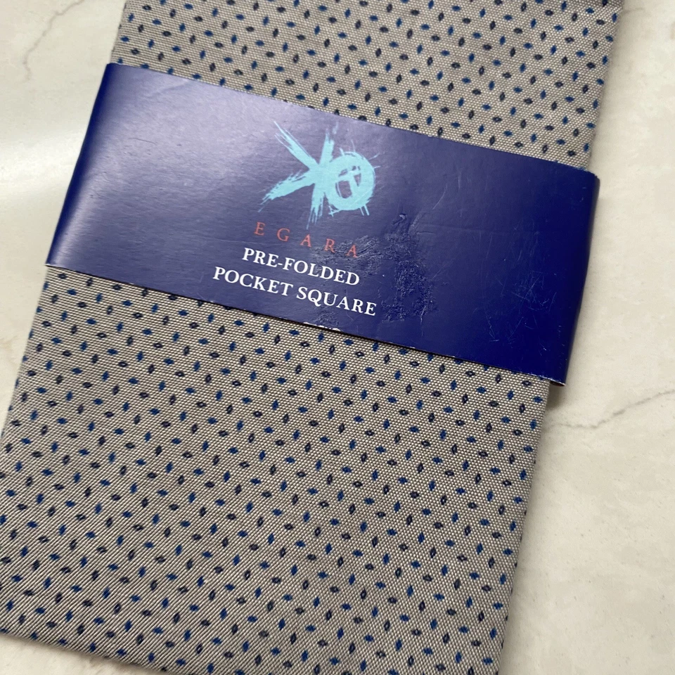 EGARA Pre Folded Pocket Square Gray Blue Flecks Cotton Blend Handkerchief Hanky - Image 3 of 4