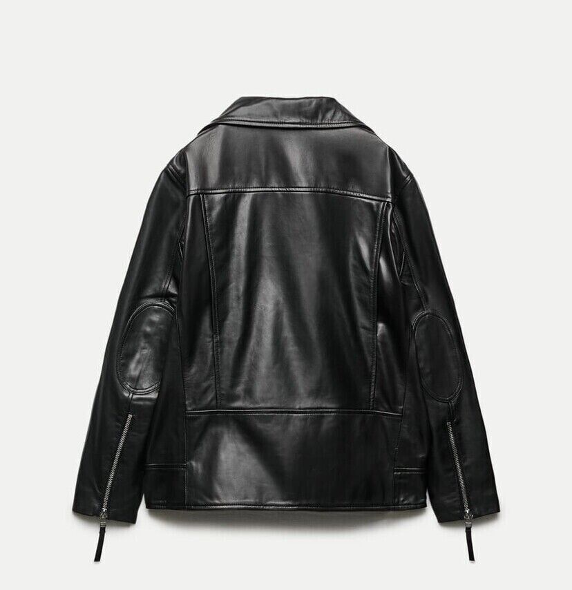 ZARA WOMAN BIKER ZW COLLECTION LEATHER JACKET BLACK FW24 ZARA WOMAN BIKER ZW COLLECTION LEATHER JACKET BLACK FW24