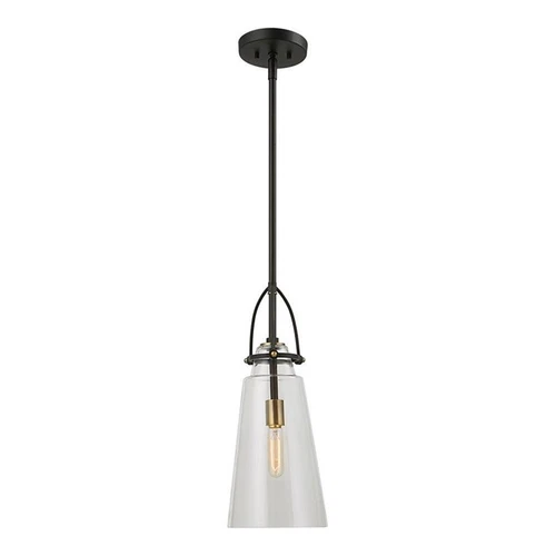 Uttermost Saugus 1-light Steel and Glass Pendant in Black and Brass - Picture 1 of 10