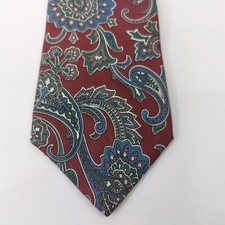 Vintage Keys & Standart Burgundy Print 100% Ital Silk Tie Necktie Made in USA