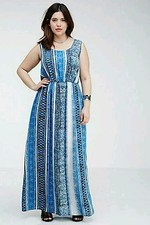 Forever 21+ Plus Size Blue White Abstract Striped  Maxi  Dress 1X/2X