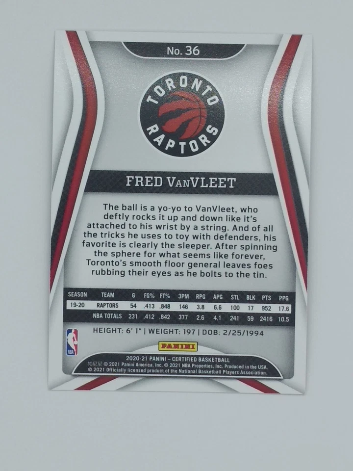 2020-21 Panini Certified Red Fred VanVleet #36, Toronto Raptors - Image 3 of 4