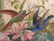 Ecran Pare Feu Peinture sur Soie XIX Oiseau Fleur Antique French Painting 19th