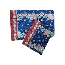 Vtg Lady Pepperell Standard Pillowcase Set 2 No Iron Percale Blue Red Floral...