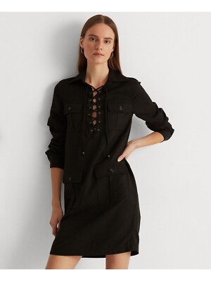 Ralph Lauren Women's Lace-Up Twill Dress - Size 8 in Polo Black