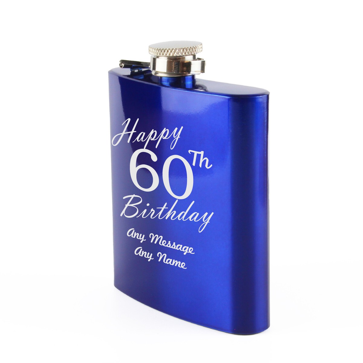 Happy 60th Birthday Gift Set - Stainless Steel Flask With Engraving, 2 Shot Glasses & Funnel, 10oz Capacity