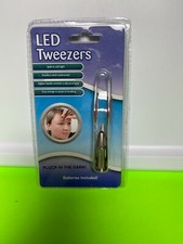 LED Built In Light Stainless Steel Tweezers Pluck in the Dark Batteries Included