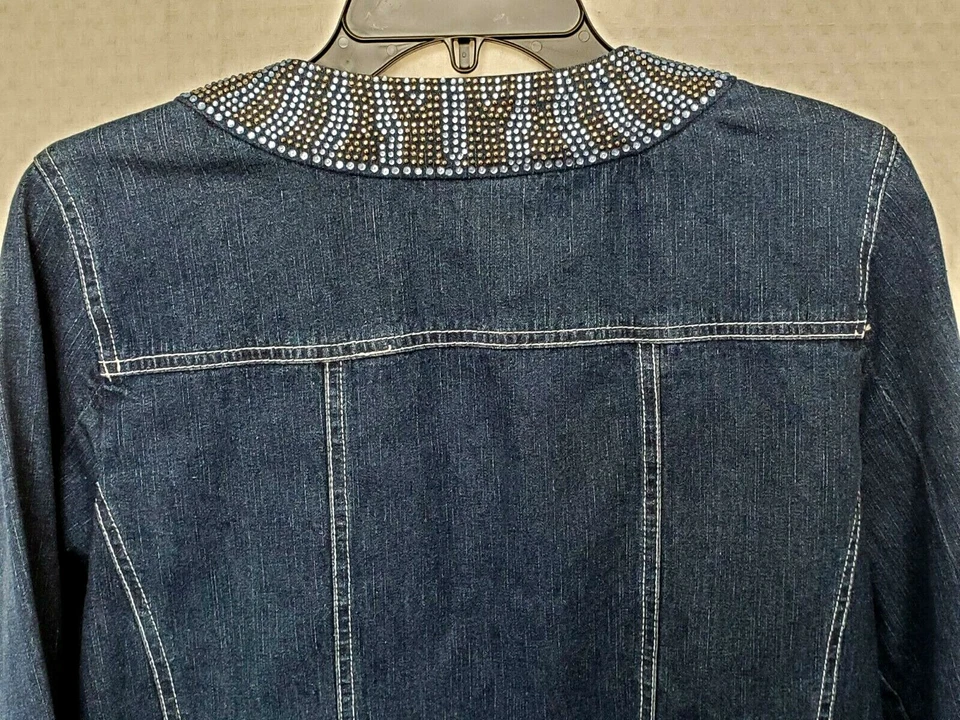 Quacker Factory Women's Bedazzled Denim Jean Jacket Blue Gold Rhinestone Size S - Image 4 of 4