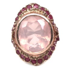 925 Sterling Silver 14 x 16 mm. Pink Rose Quartz Pink Ruby Ring Size 8