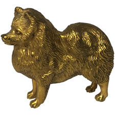 Antik Kunst Deko Vergoldetes Bronze Spitz Hund Animal Auto Mascot Signiert A G