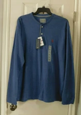 U.S. POLO ASSN. Men’s Henley Thermal T-Shirt Long Sleeve Blue XXL NWTS