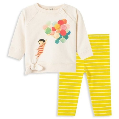NEW Peek x Dreamworld Baby 2 pcs Balloon Print Cream Top Yellow Striped Pant Set - 第 1/6 張圖片