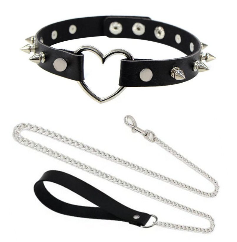 Collana Choker Donna In PU E Peluche, Con Catena In Acciaio E Guinzaglio, Accessorio Cosplay Punk Goth, Nero - 5