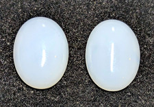 Pair 20x15mm Natural Chalcedony Oval Cabochon AAA Milk White Lavender 24.9ctw