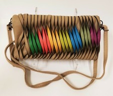 NEW MELLOW WORLD BEIGE RAINBOW SHREDDED LEATHERETTE PURSE,BAG,CROSSBODY,CLUTCH