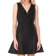 NWT Tibi Black Virgin Wool Blend V-Neck Jacquard Fit & Flare Skater Dress Size 2