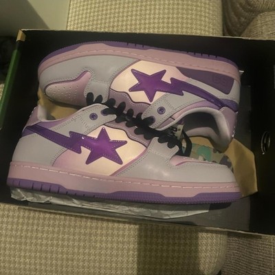 A Bathing Ape Bape SK8 Sta Low Top Purple Lilac White Leather Sneakers