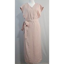 Everlane Japanese GoWeave Short Sleeve Wrap Dress sz 14 Pale Pink Minimalist New