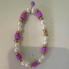 White, Gold & purple  Stretch Beaded Bracelet...