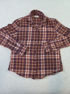 Pact Top Womens Medium Maroon Plaid Flannel Long Sleeve Button Up Organic Cotton