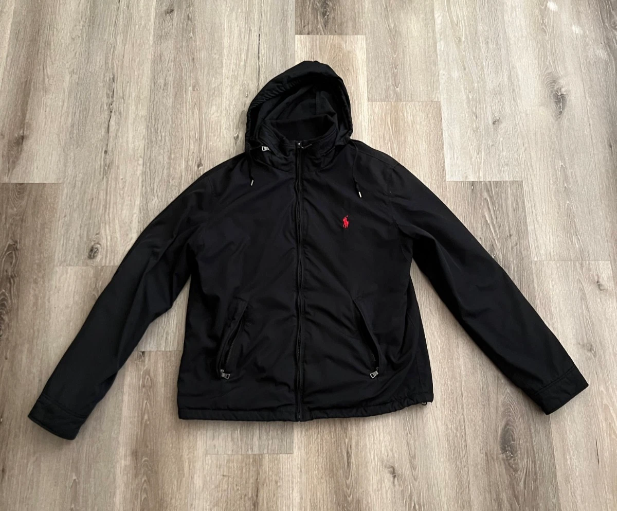 Polo Ralph Lauren Mens Size Medium Black Bomber Jacket Full Zip Hooded