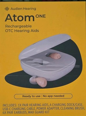 Audien Hearing Atom ONE ITE Rechargeable OTC Hearing Aids w/ Charging Case Kit