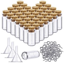 50 Pieces Small Mini Glass Bottles Jars with Cork Stoppers Set, Tiny Cork Gla...